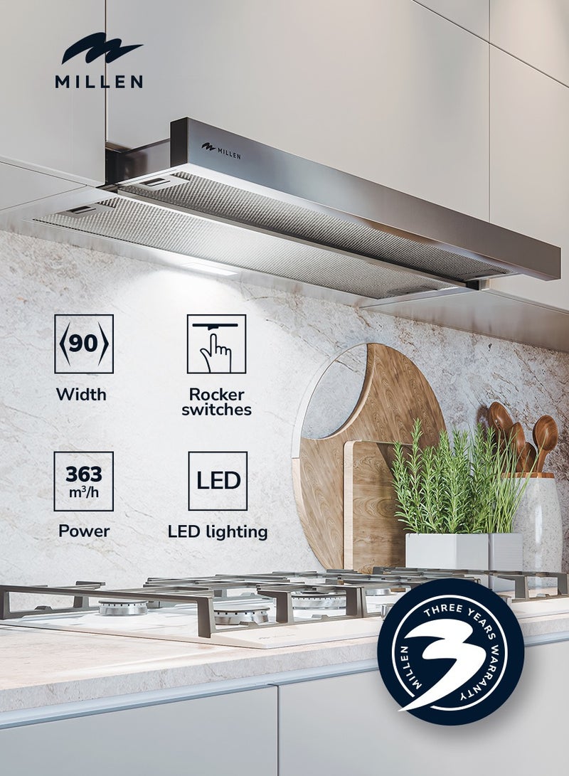 ميلين 90 cm Slide-Out Range Hood – MBKHS 9001 IX, 3 Years Warranty, Filters Included MBKHS 9001 IX Stainless Steel - Image 2
