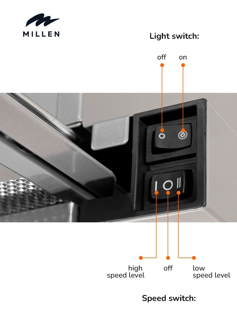 ميلين 90 cm Slide-Out Range Hood – MBKHS 9001 IX, 3 Years Warranty, Filters Included MBKHS 9001 IX Stainless Steel - Image 3