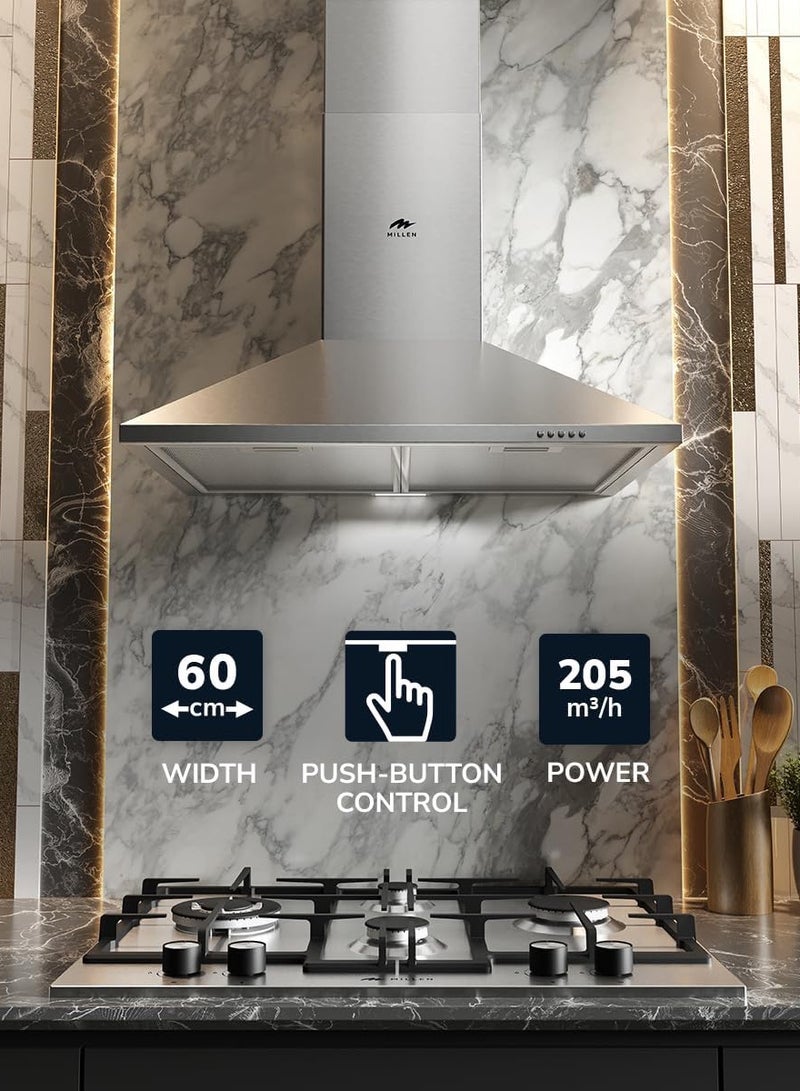 MILLEN 60cm Black Chimney Range Hood , 3 Years Warranty MKH 604 IX Stainless Steel - Image 3