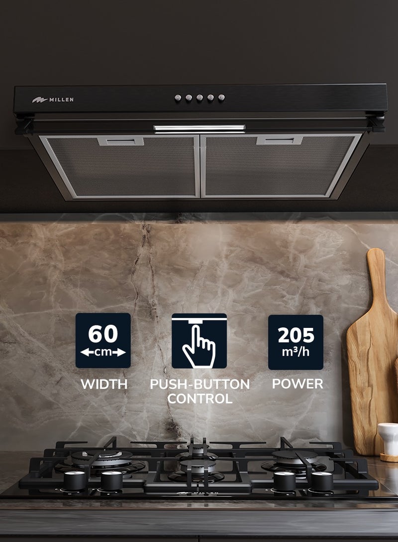 ميلين شفاط هواء أسود تحت الخزانة 60 سم، ضمان 3 سنوات - Image 2