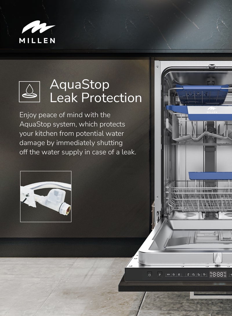 ميلين Built-in Dishwasher 45cm - Compact and Efficient, Auto Open Function, AquaStop Leak Protection, 3 Year Warranty MDW 45732 Stainless steel - Image 4