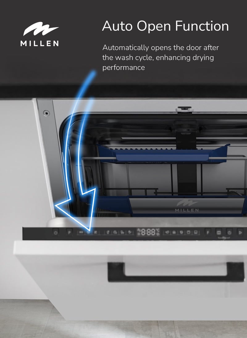 ميلين Built-in Dishwasher 45cm - Compact and Efficient, Auto Open Function, AquaStop Leak Protection, 3 Year Warranty MDW 45732 Stainless steel - Image 3