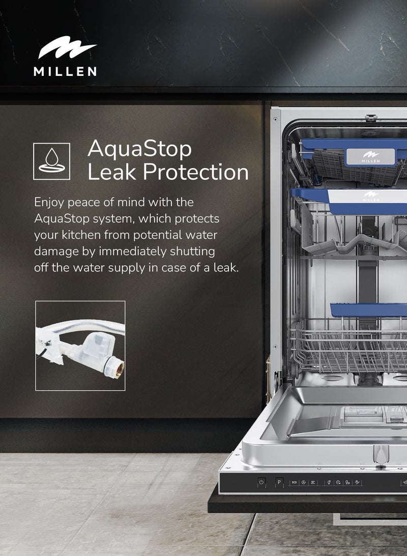 MILLEN Built-in Dishwasher 45cm - Compact and Efficient, Auto Open, Indicator,AquaStop, 3Y Warranty, MDW 45731. MDW 45731 Stainless steel  - Image 5