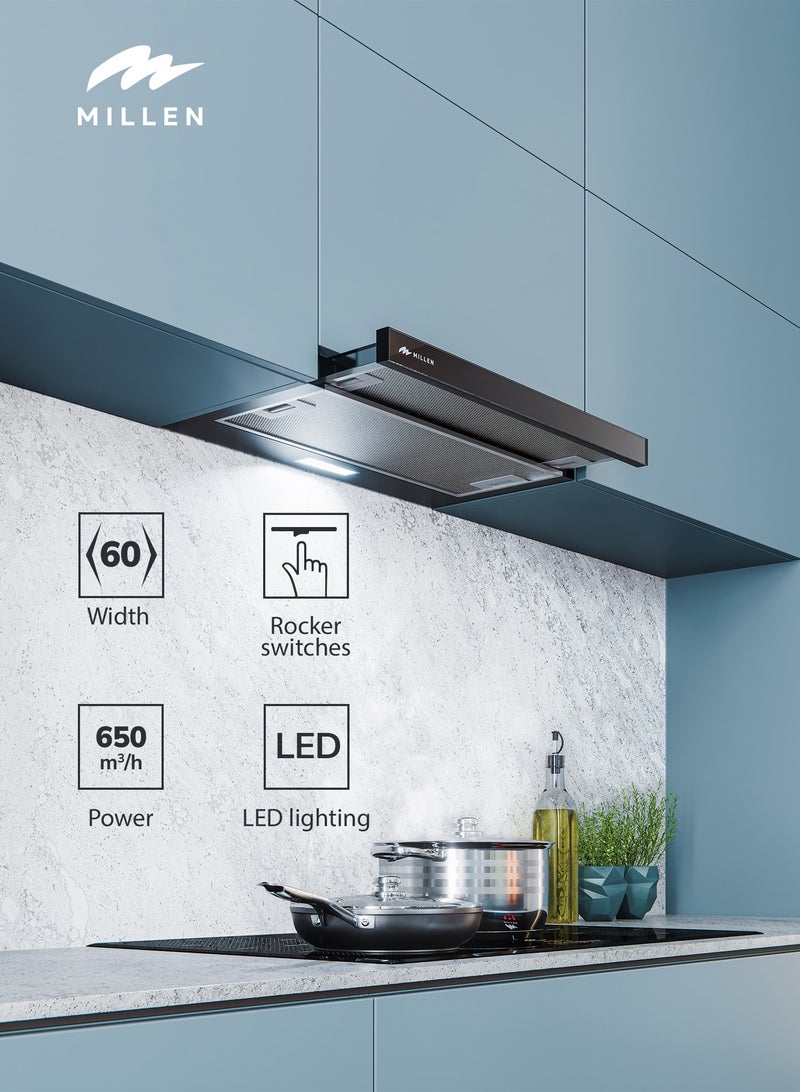 ميلين 60cm Telescopic Hood – 3 Years Warranty, Filters Included 130 W MBKHSG 6001 BL black - Image 1