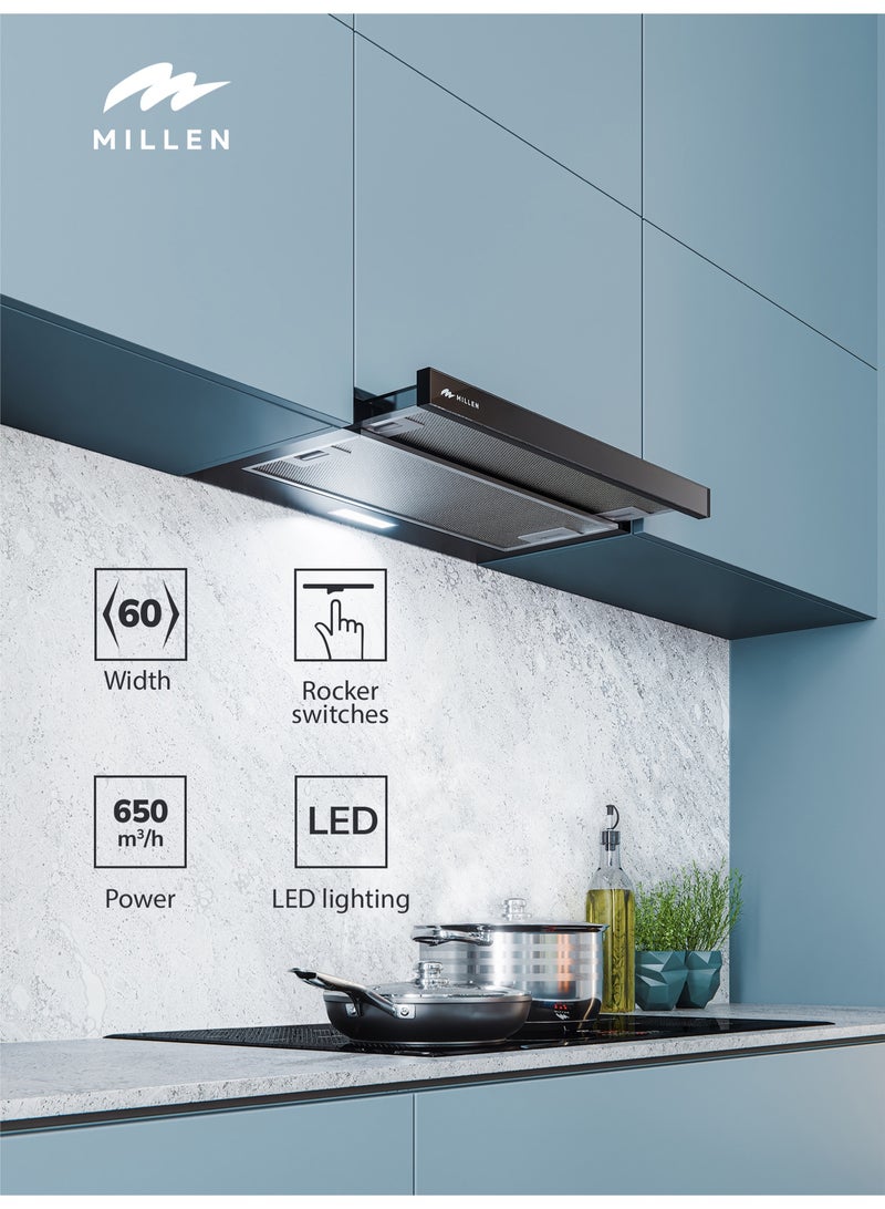 ميلين 60cm Telescopic Hood – 3 Years Warranty, Filters Included 130 W MBKHSG 6001 BL black - Image 4