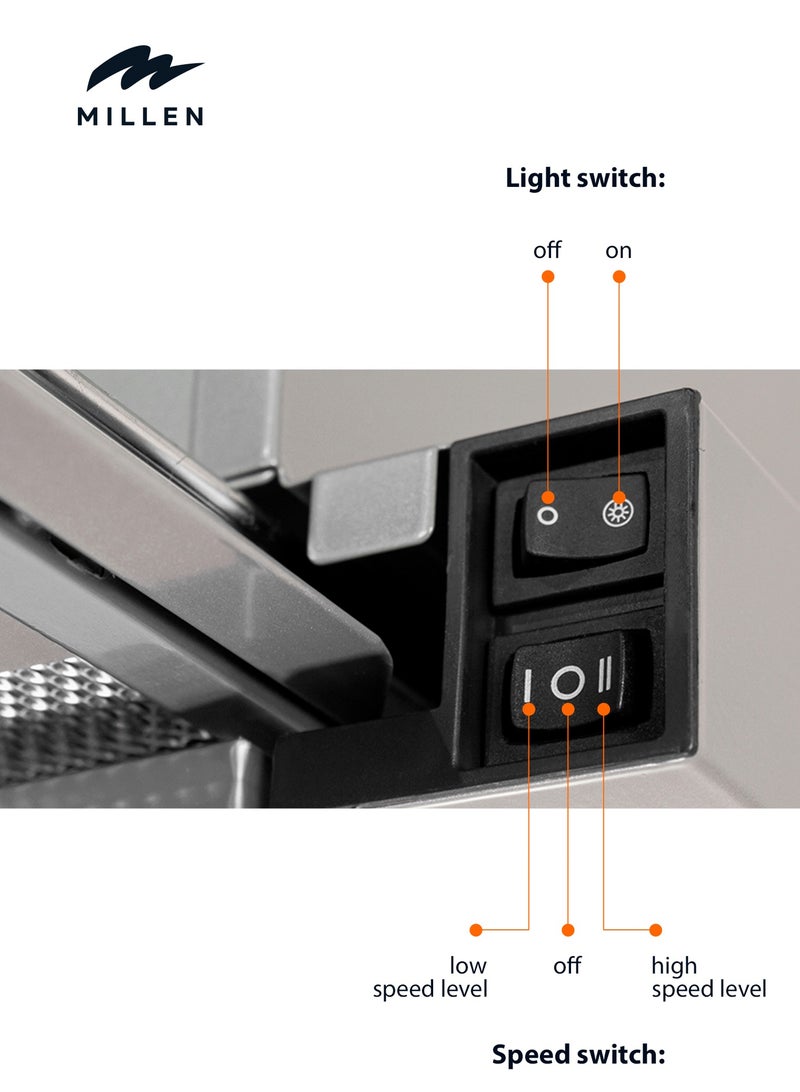 ميلين 60cm Telescopic Hood – 3 Years Warranty, Filters Included 130 W MBKHSG 6001 BL black - Image 2