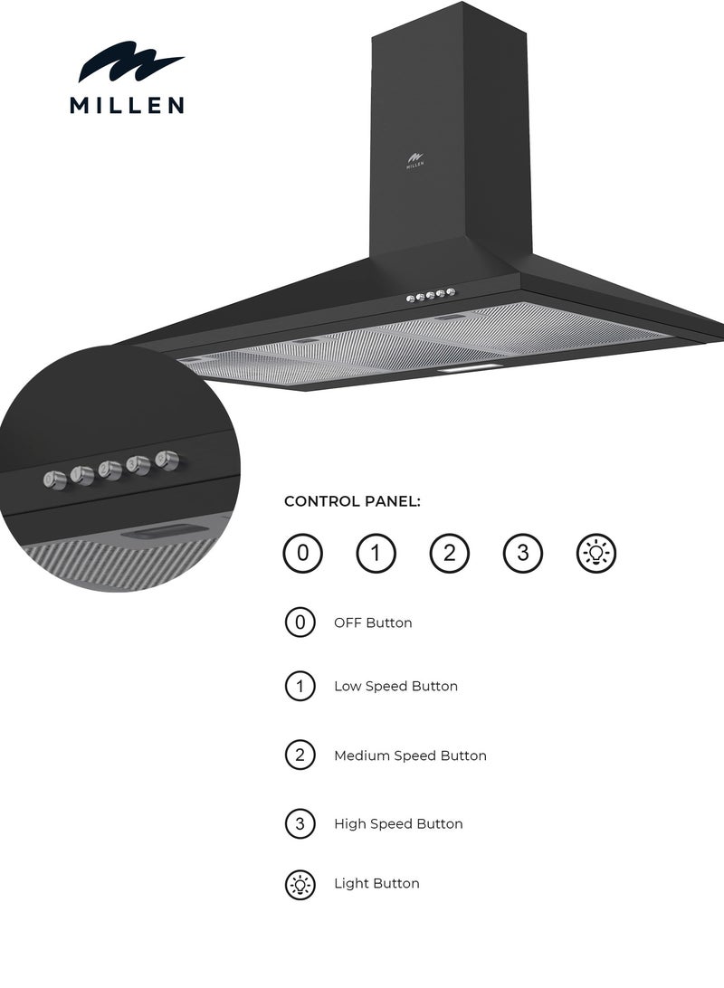 MILLEN 90cm Black Chimney Range Hood - MKH 904 BL, 3 Years Warranty 65 W MKH 904 BL black  - Image 3