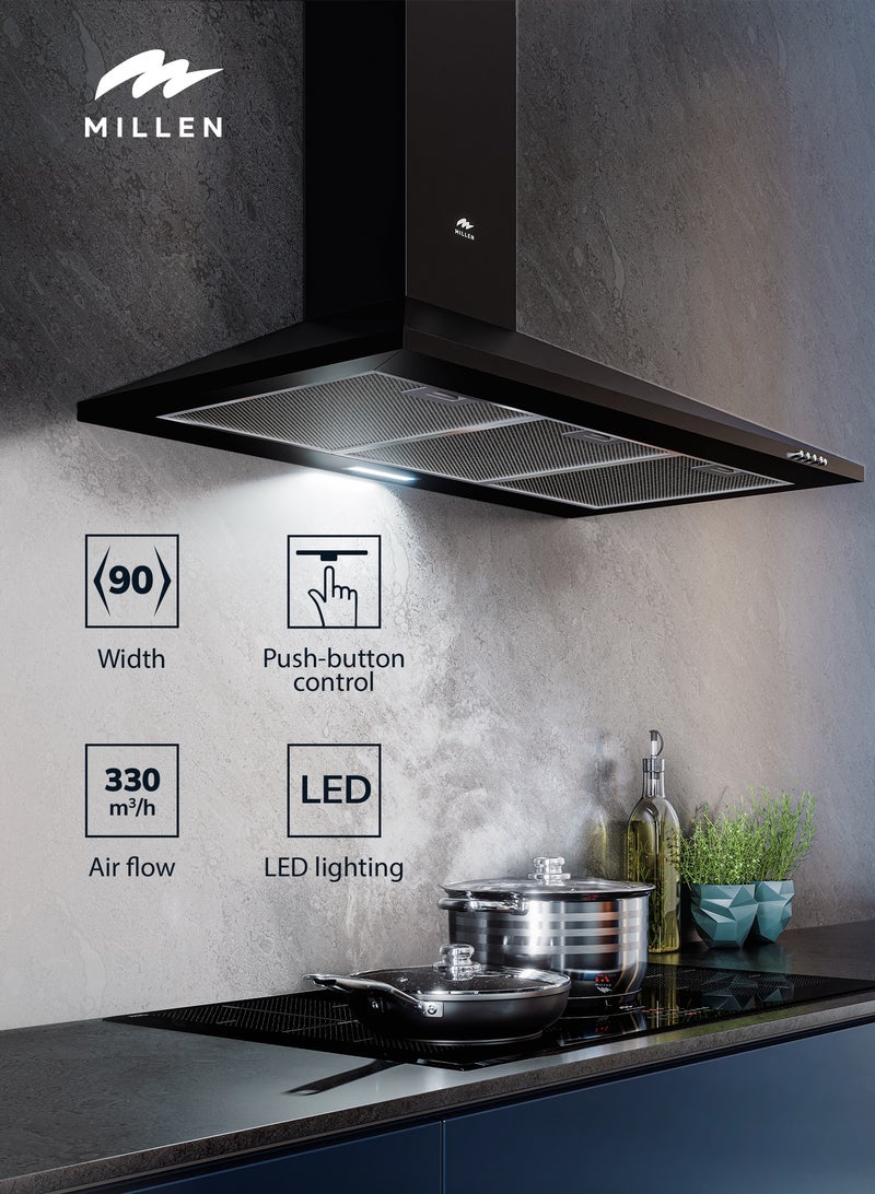 MILLEN 90cm Black Chimney Range Hood - MKH 904 BL, 3 Years Warranty 65 W MKH 904 BL black  - Image 2