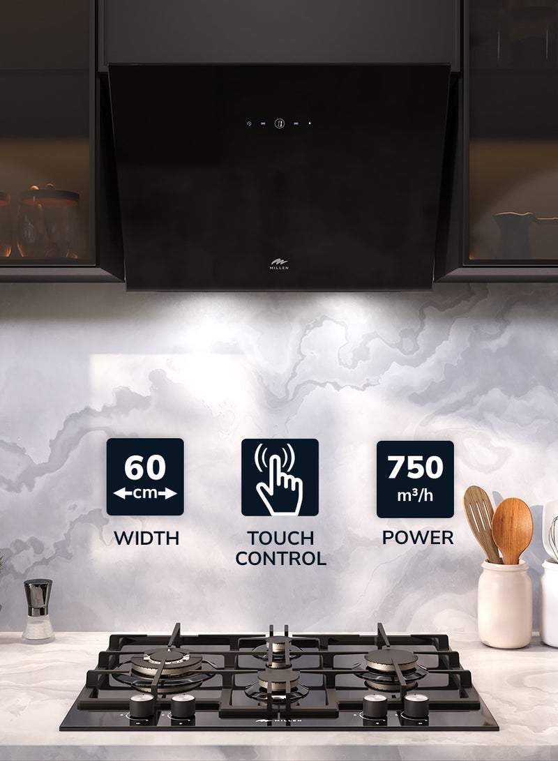 ميلين 60cm Angled Range Hood - Tempered Black Glass, 3 Years Warranty 230 W MKHG 604 BL Black - Image 1
