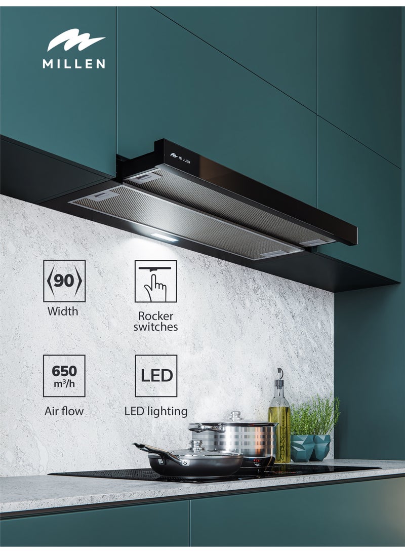 ميلين 90cm Telescopic hood , 3 Years Warranty, Filters Included 130 W MBKHSG 9001 BL black - Image 1