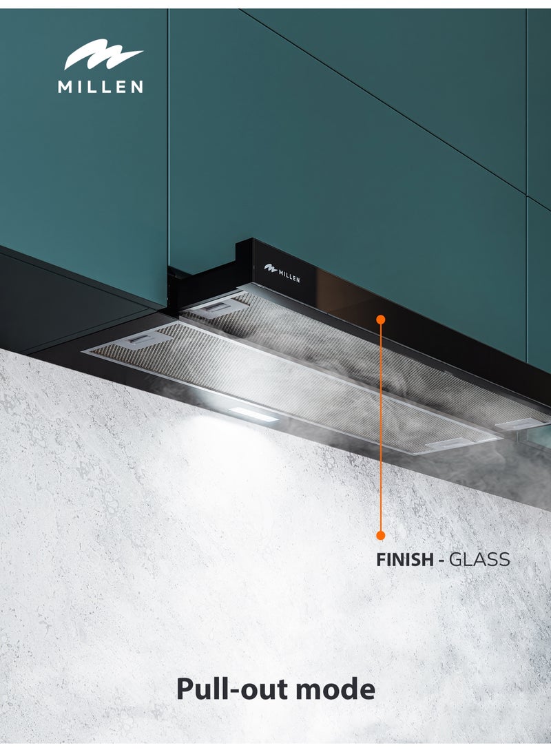 ميلين 90cm Telescopic hood , 3 Years Warranty, Filters Included 130 W MBKHSG 9001 BL black - Image 3
