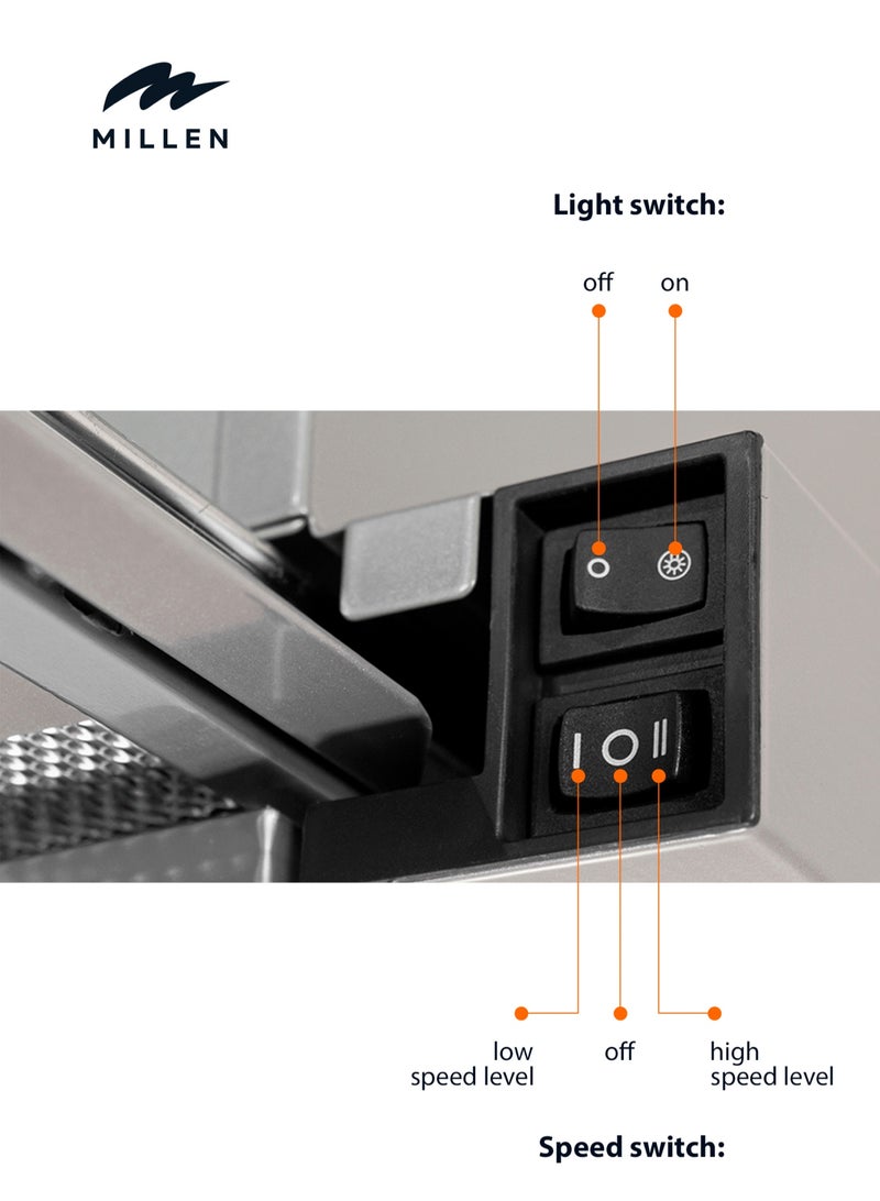 ميلين 90cm Telescopic hood , 3 Years Warranty, Filters Included 130 W MBKHSG 9001 BL black - Image 2