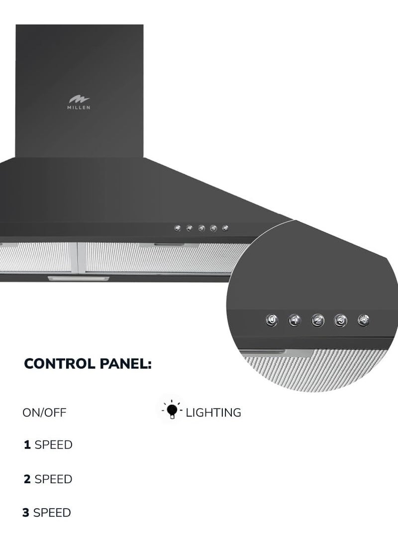 ميلين 60cm Black Chimney Range Hood , 3 Years Warranty MKH 604 BL Black - Image 5