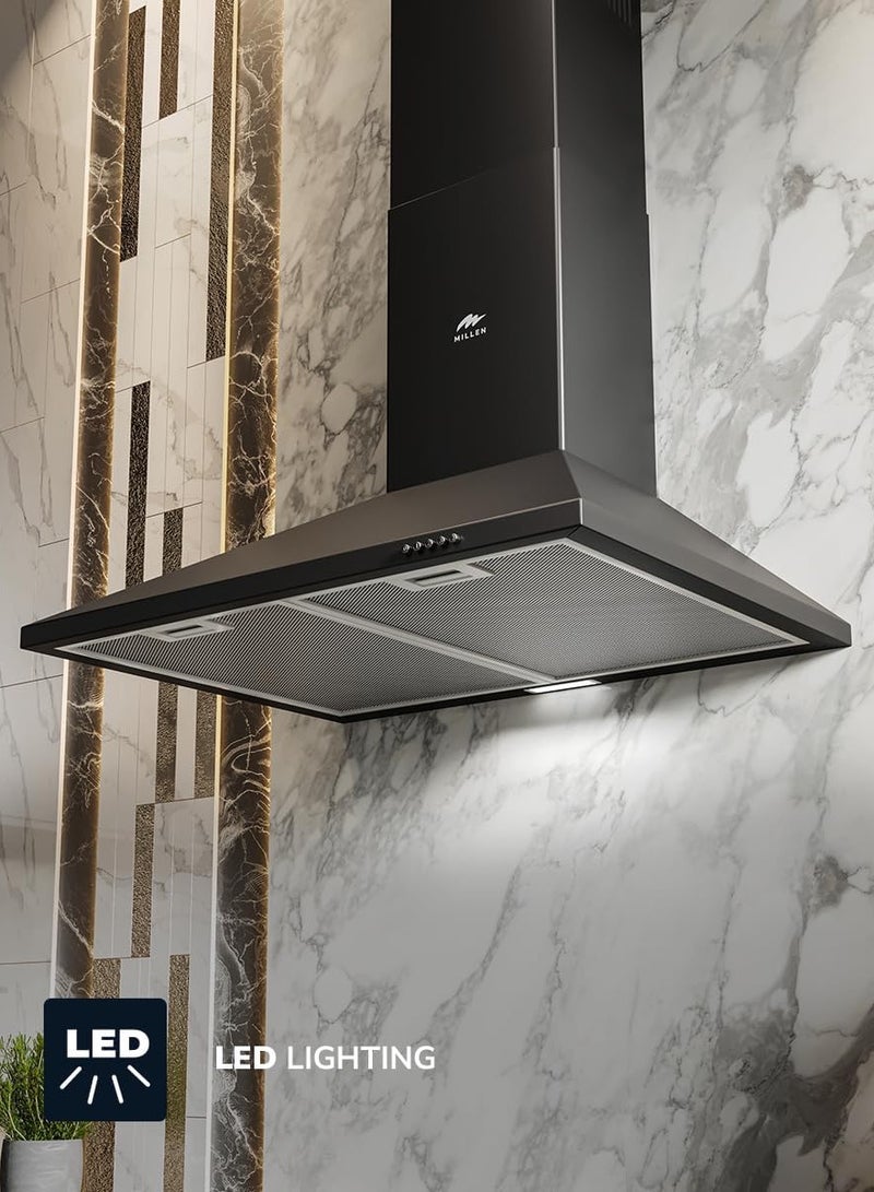 ميلين 60cm Black Chimney Range Hood , 3 Years Warranty MKH 604 BL Black - Image 4