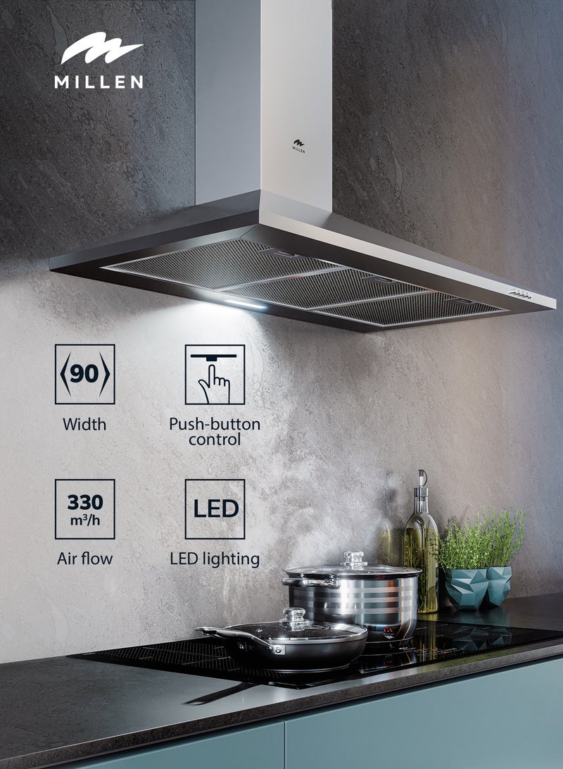 MILLEN 90cm Chimney Range Hood, Stainless Steel , 3 Years Warranty 65 W MKH 904 IX Stainless Steel - Image 2