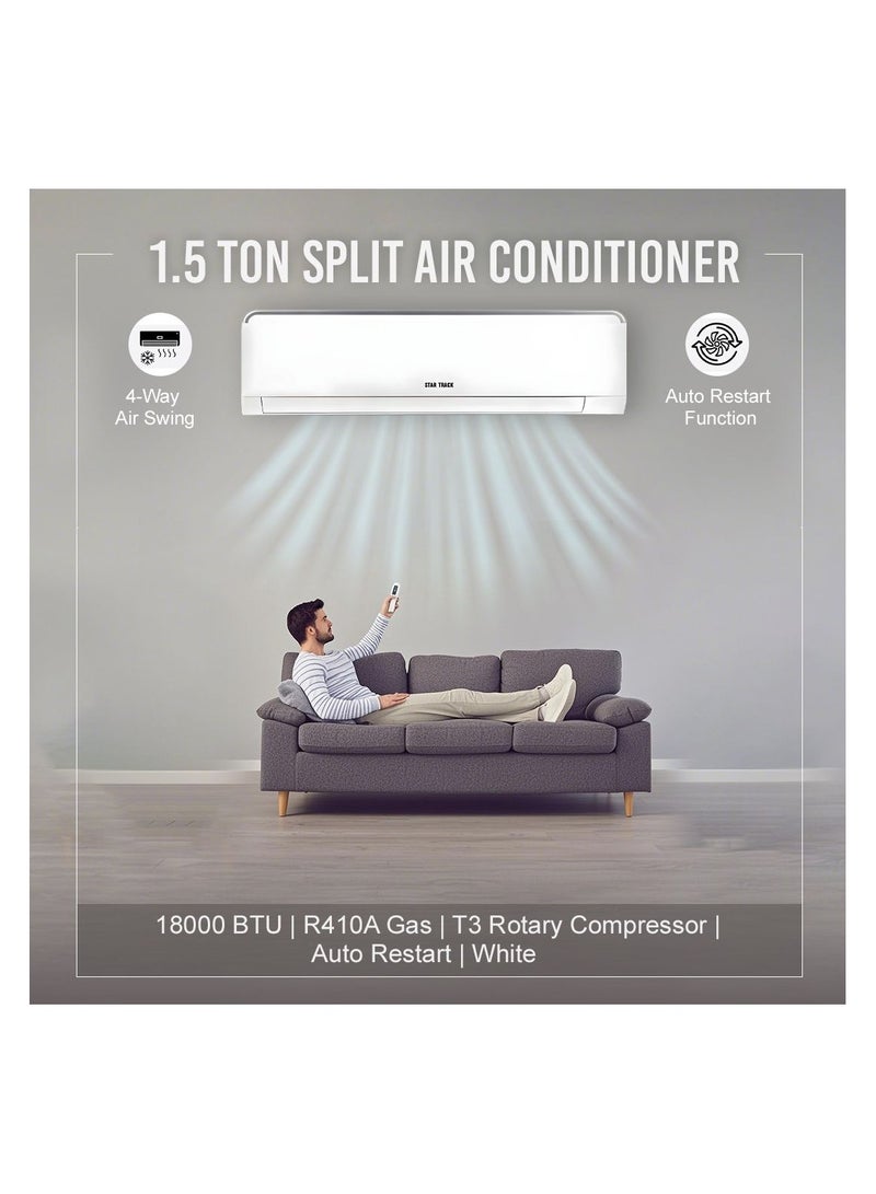 STAR TRACK 1.5 Ton Split Air Conditioner 18000 Btu R410a T3 Rotary Compressor Auto Restart White 5 Year Warranty On The Compressor ST-18000BTU-HVO(T3) White  - Image 5