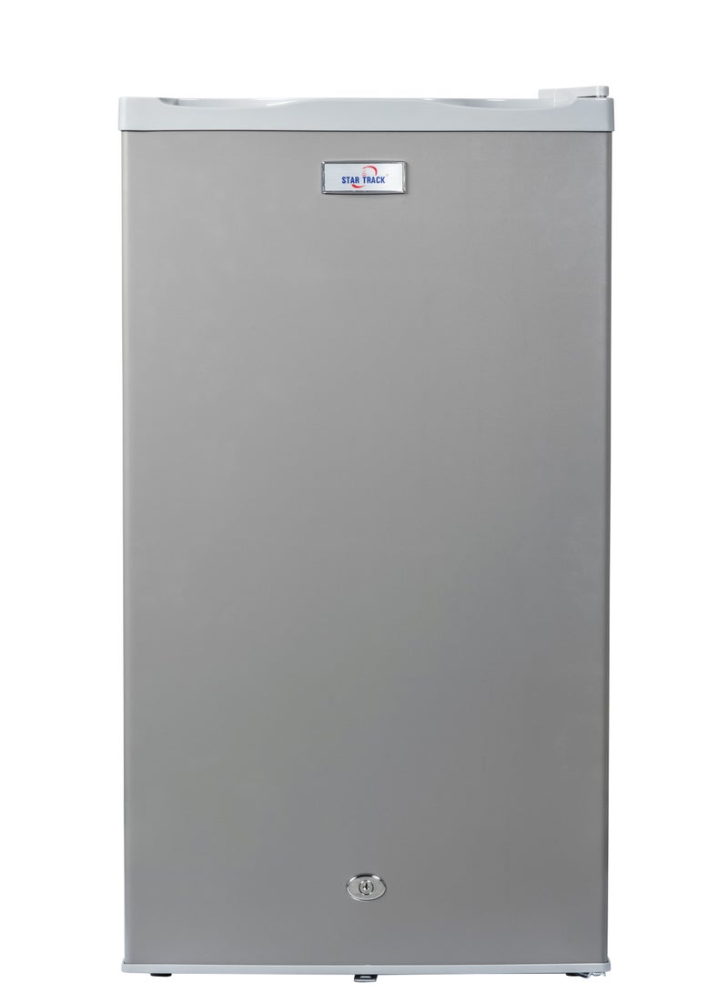 STAR TRACK 110L Gross / 87L Net capacity, Lock and Key, Led Light, Glass Shelf, Fridge Basket, Adjustable Thermostat, Adjustable Feet, R600a, Manual Defrost, Hinged Single Door, Dark Grey, ST-FRG-110L ST-FRG-110L Grey - Image 1