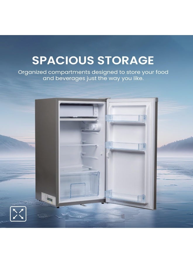 STAR TRACK 110L Gross / 87L Net capacity, Lock and Key, Led Light, Glass Shelf, Fridge Basket, Adjustable Thermostat, Adjustable Feet, R600a, Manual Defrost, Hinged Single Door, Dark Grey, ST-FRG-110L ST-FRG-110L Grey - Image 4