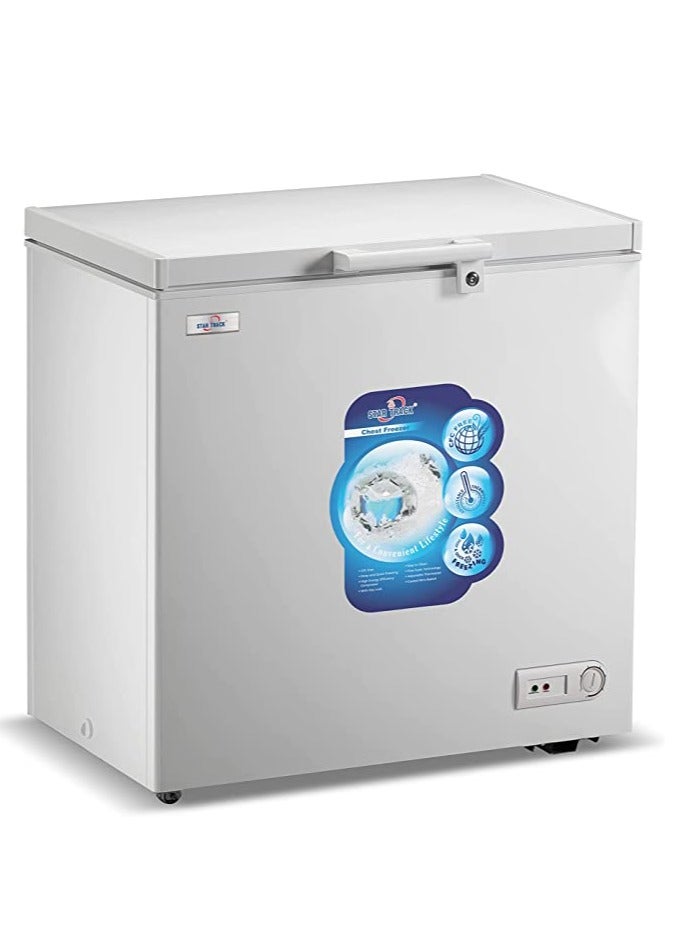 ستار تراك Chest Freezer Gross 200L Net 157L ST-CFW-200L | Deep Freezer with Hinged Top Door & Inner Sliding Glass Cover | -18°C Freezing | Manual Defrost | R600a Refrigerant | 1 Plastic Basket | White | LED Light 200 L ST-CFW-200L White - Image 1