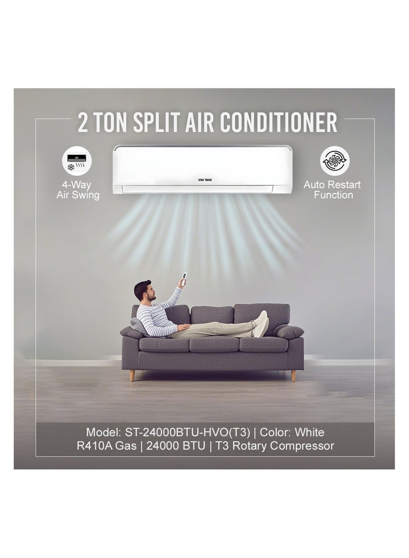 STAR TRACK 2 ton Split Air Conditioner,24000 BTU, R410A, T3 Rotary Compressor, Auto Restart, White, 5 Year Warranty on the Compressor ST-24000BTU-HVO(T3) White - Image 3