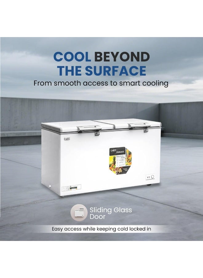 STAR TRACK 475L Chest Freezer ST-CFW-475L | 399L Net Capacity, Manual Defrost, -18°C Cooling, R290 Refrigerant, LED Light, Sliding Glass Door, Lock, Aluminum Cabinet – White 475 L ST-CFW-475L White - Image 3
