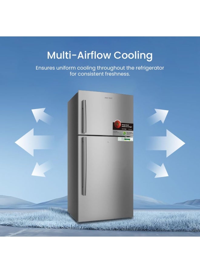 ستار تراك 550L Gross / 483L Net Capacity, No Frost Double Door Refrigerator with Glass Shelves, LED Light, Ice Box, Transparent Door Baskets, Low Noise, Electronic Control, 4-Star Freezer – ST-FRG-550NSKH Silver ST-FRG550-NSKH Silver - Image 2
