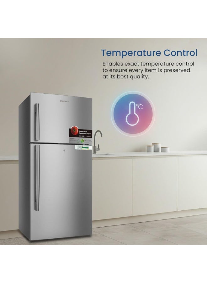 ستار تراك 550L Gross / 483L Net Capacity, No Frost Double Door Refrigerator with Glass Shelves, LED Light, Ice Box, Transparent Door Baskets, Low Noise, Electronic Control, 4-Star Freezer – ST-FRG-550NSKH Silver ST-FRG550-NSKH Silver - Image 4