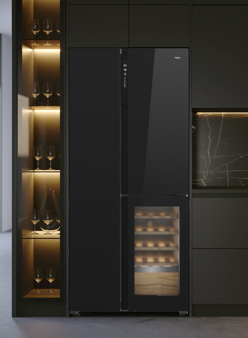 TEKA Full No-Frost 548 Litres Side by Side Refrigerator with Wine/Beverage Cooler "Inverter Motor, Electronic Adjustable Thermostat, LED illumination" Built-in/Freestanding Installation RLF 85950 GBK 210 W 113430074 Black - Image 4