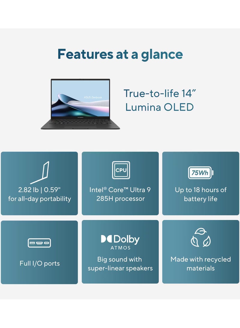 أسوس Zenbook 14 OLED UX3405CA Laptop With 14-Inch FHD Touchscreen Display, Core Ultra 9 285H Series 2 Processor/32GB RAM/2TB SSD/Intel Arc Graphics/Windows 11 Home English Jasper Gray  - Image 5