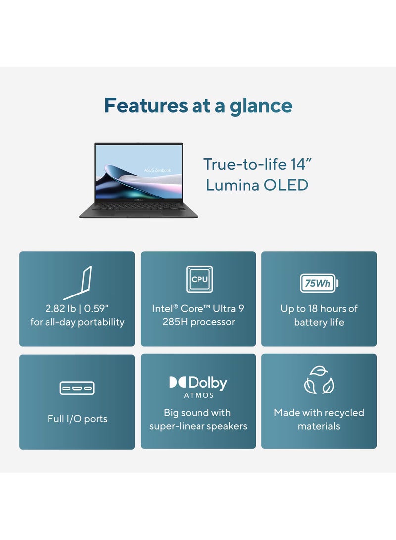ASUS Zenbook 14 OLED Laptop With 14-Inch FHD Touchscreen Display, Core Ultra 9 285H Series 2 Processor/32GB RAM/1TB SSD/Intel Arc Graphics/Windows 11 Home English Eclipse Gray  - Image 5