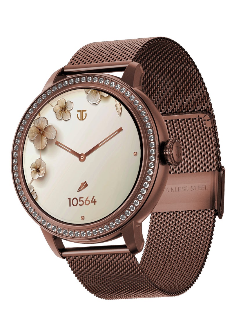 TITAN Valerie Women's Smart Watch 1.2" Amoled Round SS Case Mesh + Silicone Strap Women's Health Suite Skin Sensor Bt  Calling AOD Brown - Image 1