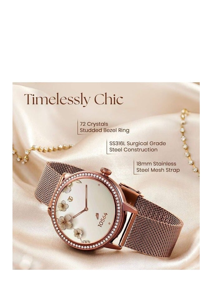 TITAN Valerie Women's Smart Watch 1.2" Amoled Round SS Case Mesh + Silicone Strap Women's Health Suite Skin Sensor Bt  Calling AOD Brown - Image 4