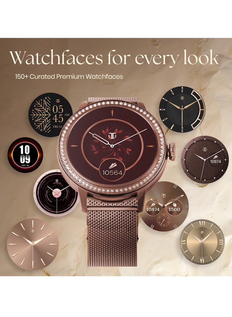 TITAN Valerie Women's Smart Watch 1.2" Amoled Round SS Case Mesh + Silicone Strap Women's Health Suite Skin Sensor Bt  Calling AOD Brown - Image 3