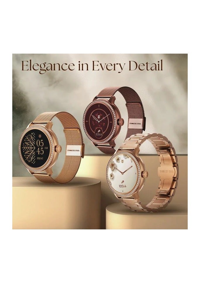 TITAN Valerie Women's Smart Watch 1.2" Amoled Round SS Case Mesh + Silicone Strap Women's Health Suite Skin Sensor Bt  Calling AOD Brown - Image 5