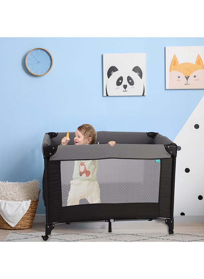 Moon Kidora Easy-Fold Playpen with Wheels, Storage & Edge Protection- Grey - Image 5