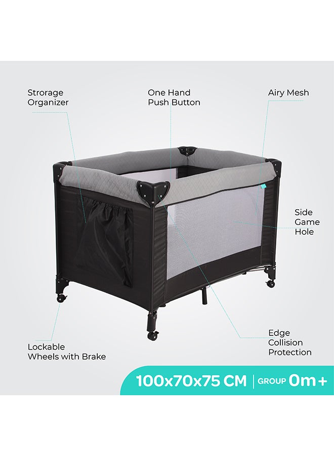 Moon Kidora Easy-Fold Playpen with Wheels, Storage & Edge Protection- Grey - Image 3