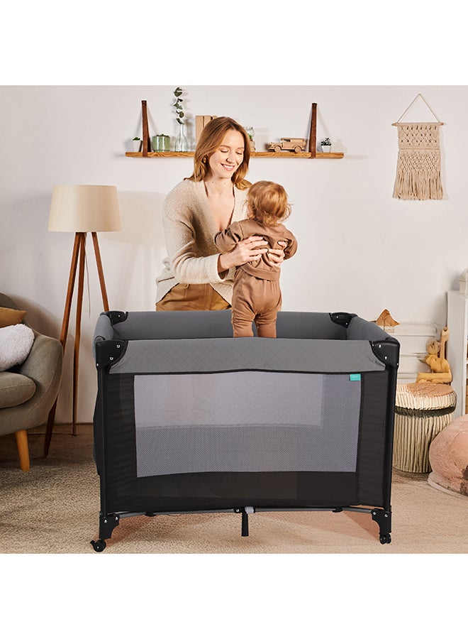 Moon Kidora Easy-Fold Playpen with Wheels, Storage & Edge Protection- Grey - Image 4