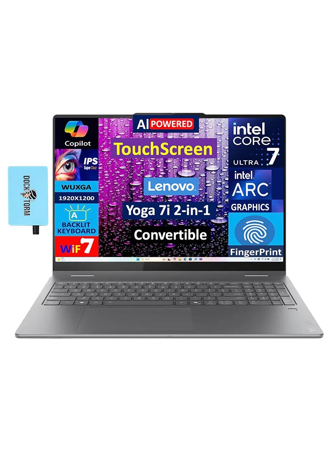 لينوفو (نسخة مطورة) لابتوب يوجا 7i 2 في 1 بشاشة تعمل باللمس IPS WUXGA (1920x1200) بحجم 16 بوصة، مع معالج إنتل ألترا 7-256V/16GB DDR5/2TB SSD/ويندوز 11 هوم/لون لونا الرمادي الإنجليزي - Image 1