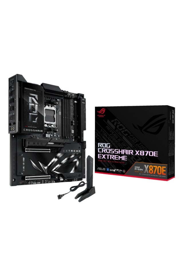 ASUS ROG Crosshair X870E Extreme E-ATX AM5 Motherboard, DDR5-8200+ (4x DIMM, 256GB), PCIe 5.0 x16 GPU & M.2 Slots (5 Total), Dual LAN (10GbE + 5GbE), WiFi 7, USB4 (2x 40Gbps), USB 3.2 Gen 2x2 Front Panel (60W QC4+ Charging), AI Cache Boost, LN2 OC Tools, SupremeFX 7.1 Audio, 5” LCD LiveDash Display, Q-Release, SlimSAS, Aura Sync RGB | 90MB1LB0-M0EAY0  - Image 1
