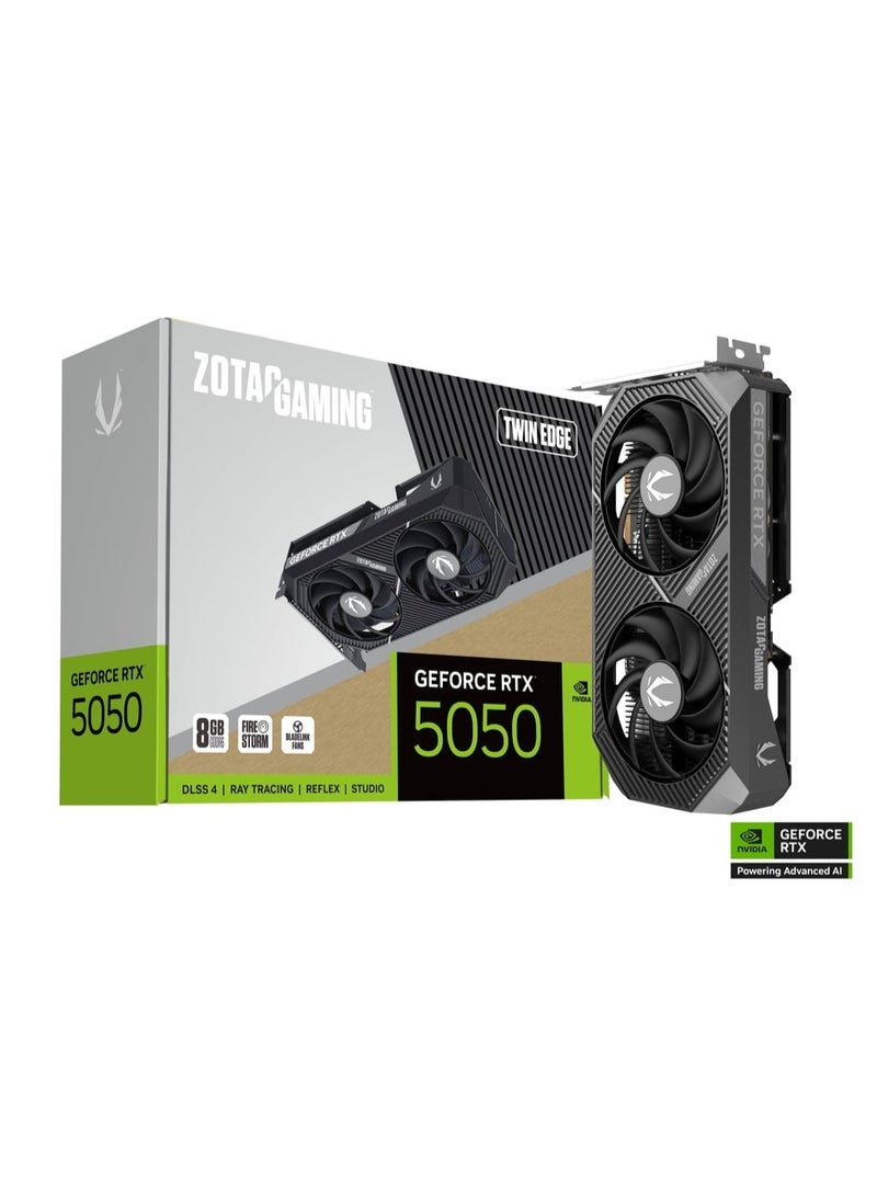 ZOTAC GAMING GeForce RTX 5050 Twin Edge 8GB GDDR6 128-bit PCIe 4.0 Graphics Card, NVIDIA Blackwell GPU, 2560 CUDA Cores, 2.6 GHz Boost Clock, DLSS 4, Dual-Fan Cooling, 3x DisplayPort 2.1b & 1x HDMI 2.1b, 130W TDP, Compact SFF Design, Metal Backplate | ZT-B50500E-10M  - Image 1