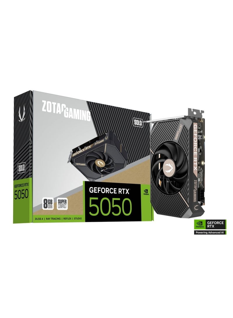 ZOTAC GAMING GeForce RTX 5050 SOLO 8GB GDDR6 PCIe 5.0 x8 Graphics Card, 2560 CUDA Cores, 2572 MHz Boost, Compact Single-Fan Dual-Slot, HDMI 2.1b & 3x DisplayPort 2.1b, 130W TDP, 1x 8-Pin Power, Ray Tracing & DLSS 4 Support | ZT-B50500G-10L  - Image 1