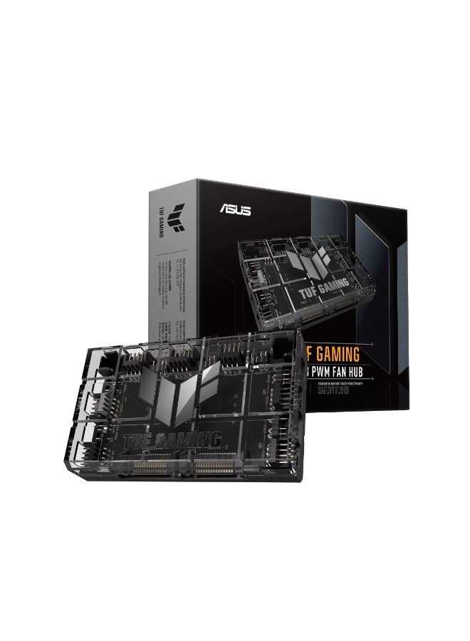 ASUS TUF Gaming ARGB PWM Fan Hub, 6-Port 4-Pin PWM Fan Controller + 6-Port 3-Pin 5V Addressable RGB Hub, Dual SATA Power Input, Magnetic Mount, 108W PWM & 45W ARGB Output, Aura Sync Compatible, Overcurrent Protection, LED Power & Port Status Indicators, Black | 90DA00C0-B09000  - Image 1