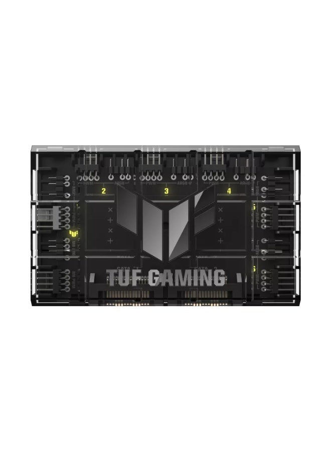 ASUS TUF Gaming ARGB PWM Fan Hub, 6-Port 4-Pin PWM Fan Controller + 6-Port 3-Pin 5V Addressable RGB Hub, Dual SATA Power Input, Magnetic Mount, 108W PWM & 45W ARGB Output, Aura Sync Compatible, Overcurrent Protection, LED Power & Port Status Indicators, Black | 90DA00C0-B09000  - Image 5