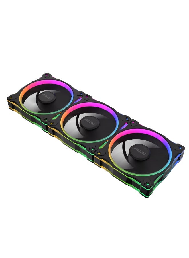 ASUS Prime MR120 ARGB Reverse Fan Triple Pack, 120mm Sleeve Bearing Case Fans, 1600 RPM ±10%, 58 CFM Airflow, 1.38 mm H₂O Static Pressure, Ultra-Quiet 23 dB(A), Dual-Layer Addressable RGB with 20 LEDs, Aura Sync Compatible, 12V, Black | 90DA00L0-B09020  - Image 3