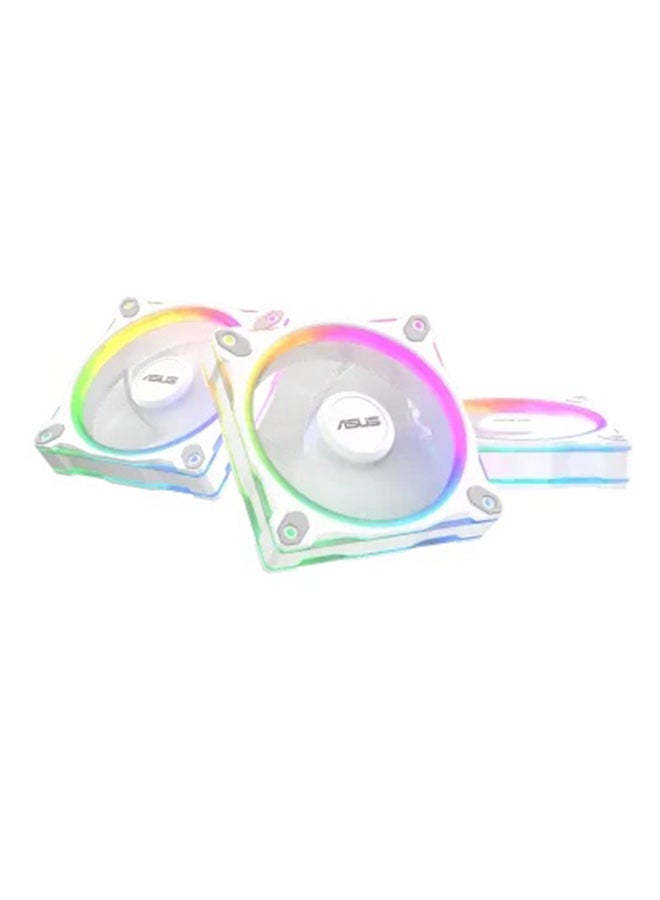 ASUS Prime MR120 ARGB 120mm PWM Sleeve Bearing Fan Triple Pack, 1600 RPM, 58 CFM Airflow, 1.7 mm H₂O Static Pressure, 21 dB(A) Noise, 20 Addressable Dual-Sided RGB LEDs, Aura Sync Compatible, White | 90DA00I3-B09020  - Image 2