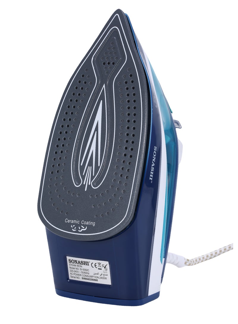 SONASHI Steam Iron with Ceramic Coated Soleplate, 340ML Water Tank, Powerful Steam Burst, Adjustable Thermostat with Spray Iron Feature, Self-Clean Function, For All Types of Fabric 340 ml 2400 W SI-5092C Blue - Image 5