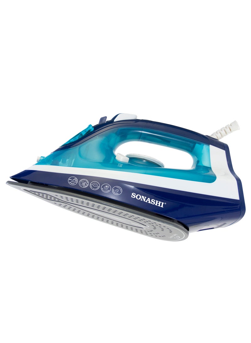 SONASHI Steam Iron with Ceramic Coated Soleplate, 340ML Water Tank, Powerful Steam Burst, Adjustable Thermostat with Spray Iron Feature, Self-Clean Function, For All Types of Fabric 340 ml 2400 W SI-5092C Blue - Image 2