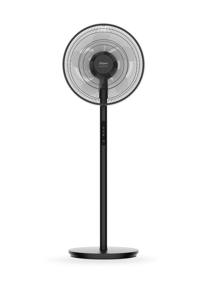 أرزوم Windart Power Pedestal Stand Fan 16-Inch – 60W, 5-Leaf Blade, Remote Control, LED Touch Panel, Adjustable Height – AR069, Ideal for Home & Office Use 60 W AR067 BLACK - Image 1