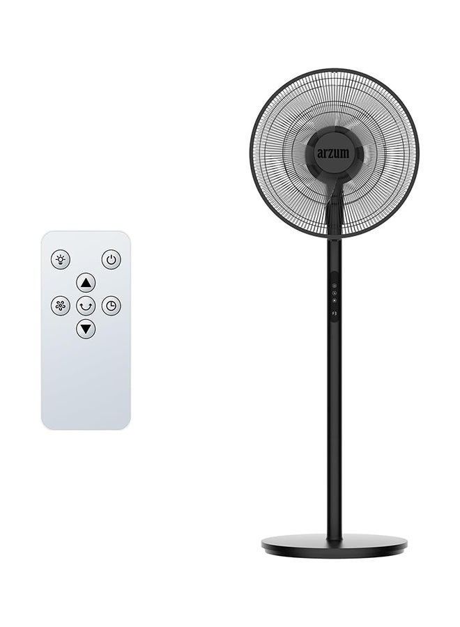 Arzum Windart Power Pedestal Stand Fan 16-Inch – 60W, 5-Leaf Blade, Remote Control, LED Touch Panel, Adjustable Height – AR069, Ideal for Home & Office Use 60 W AR067 BLACK - Image 1