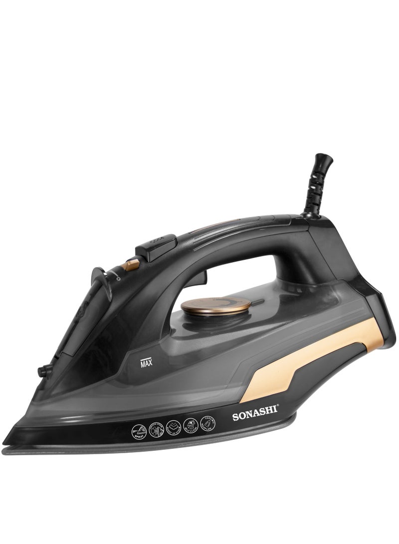 سوناشي Steam Iron with Ceramic Coated Soleplate, 400ML Water Tank, Powerful Steam Burst, Adjustable Thermostat with Spray Iron Feature, Self-Clean Function, For All Types of Fabric 400 ml 2600 W SI-5093C black  - Image 1
